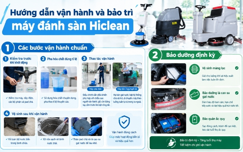 Hướng dẫn vận hành và bảo trừ máy đánh sàn Hiclean 